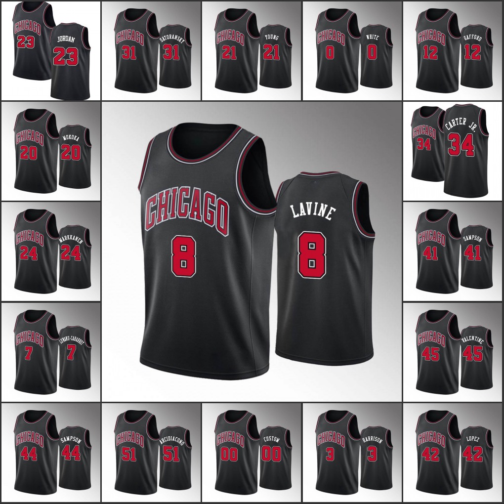 

Chicago Bulls's Men Michael Jor dan Zach LaVine Lauri Markkanen Black Statement Custom Jersey