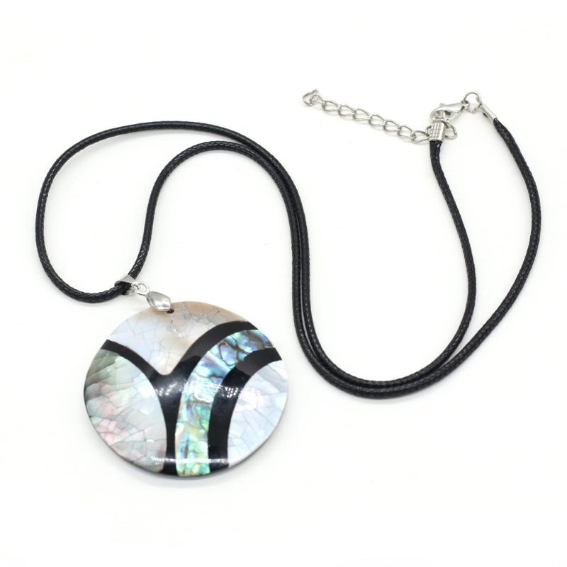 

Pendant Necklaces Natural Splicing Stripe Shell Necklace Round Crack Charms For Women Men Jewelry Trendy Gift
