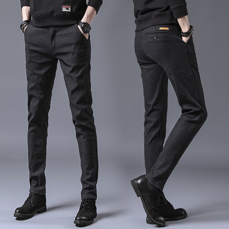 

Spring and autumn new ins casual fit slim pants men's youth elastic Leggings, Black