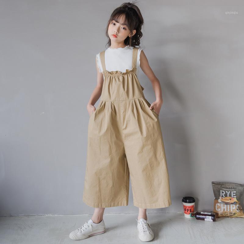 

Clothing Sets Girls Cute Clothes Set 2021 Teen Korean Casual Vest And Overalls Wide Leg Pants Fashion Children Two Piece Set, #0029, White