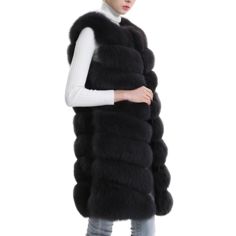 

Women's Fur & Faux Real Coat Women Vest Full Pelt Long Genuine Gilet Female Lady Thick Warm Furry Skin Natural Jacket, Black