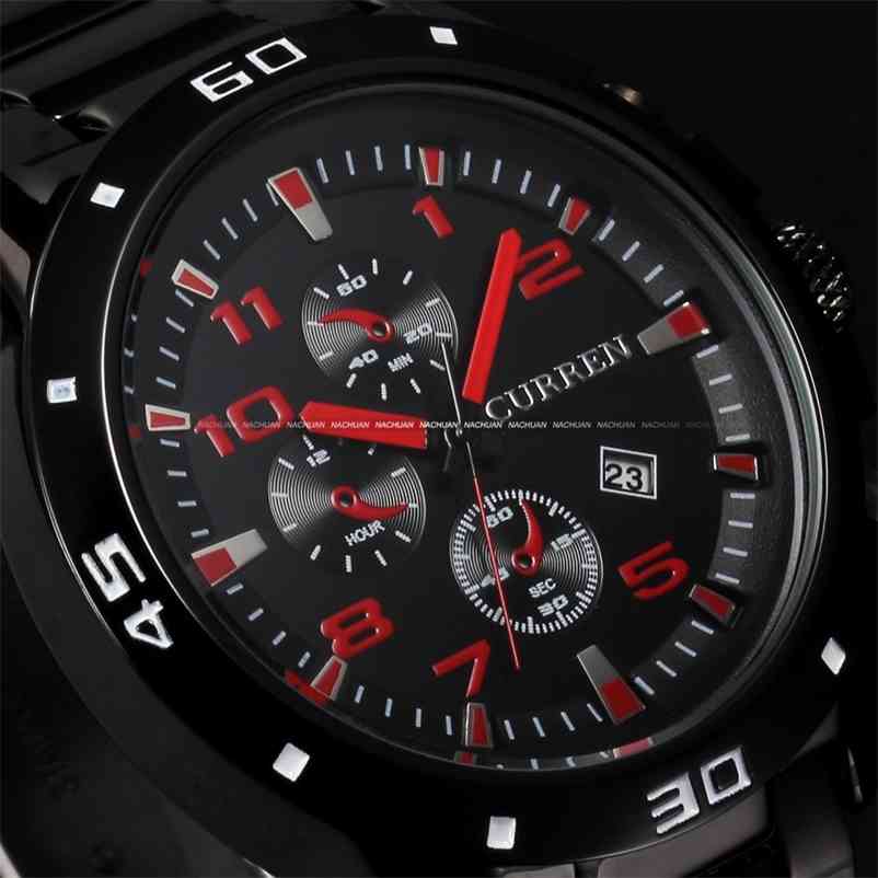 

relogio masculino Original Curren Silver Stainless Steel Wristwatch Analog Display Date Military Men Watch Car Meter Dial 210608, Red