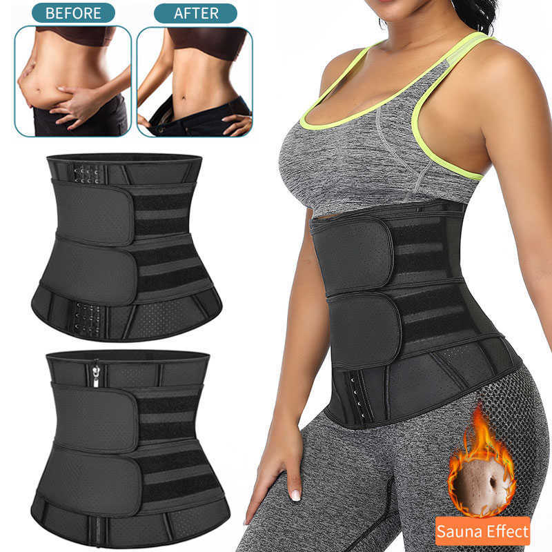 

Waist Trainer Women Slimming Sheath Workout Trimmer Belt Latex Tummy Shapewear Sauna Body Shaper Corset Sweat Reducing Girdles, Zipper-double velcro