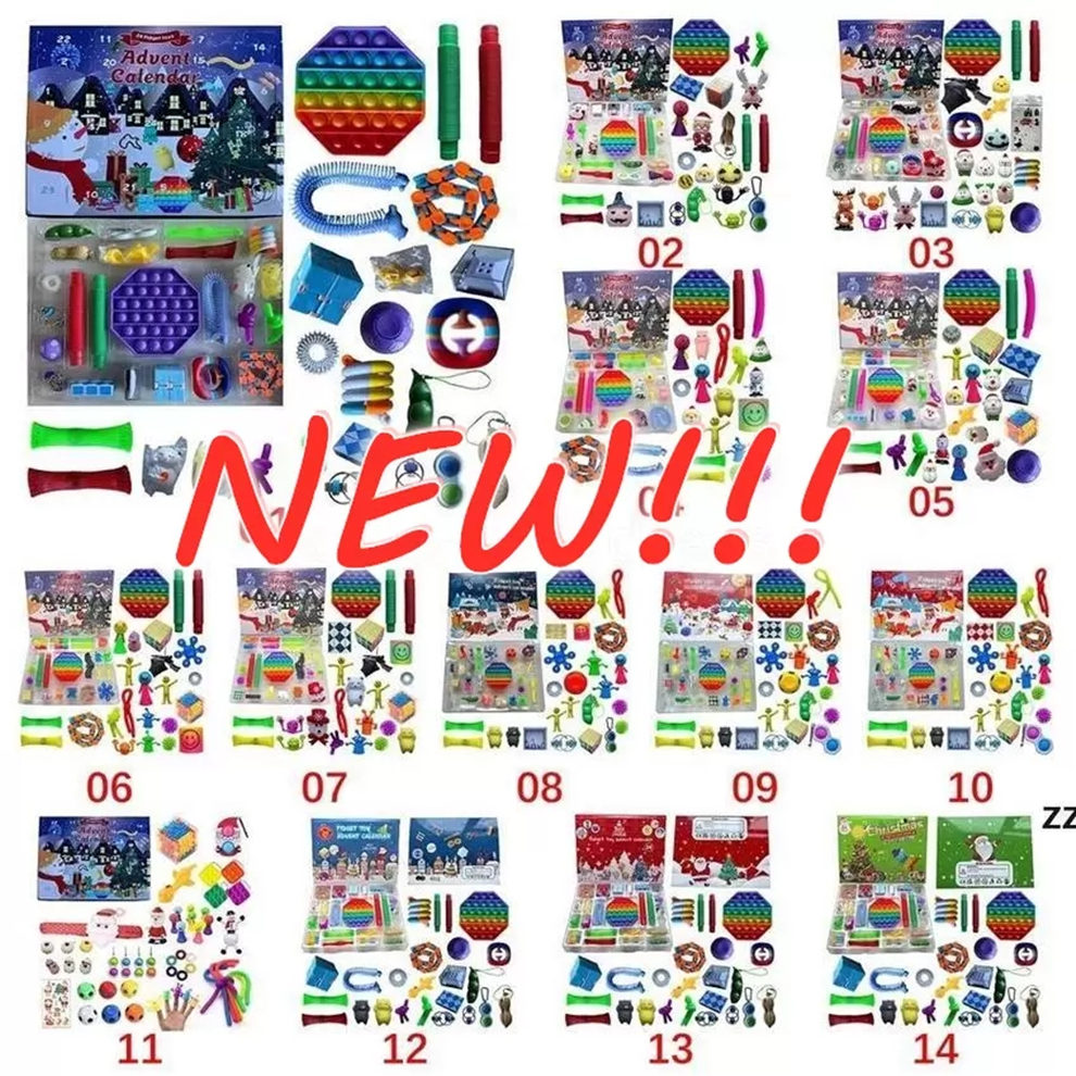 

Christmas Fidget Toy Advent Calendar Set December 24 days Push Bubble 24pcs/Set Silicone Stress Reliever Sensory Toy Tiktok Wholesale