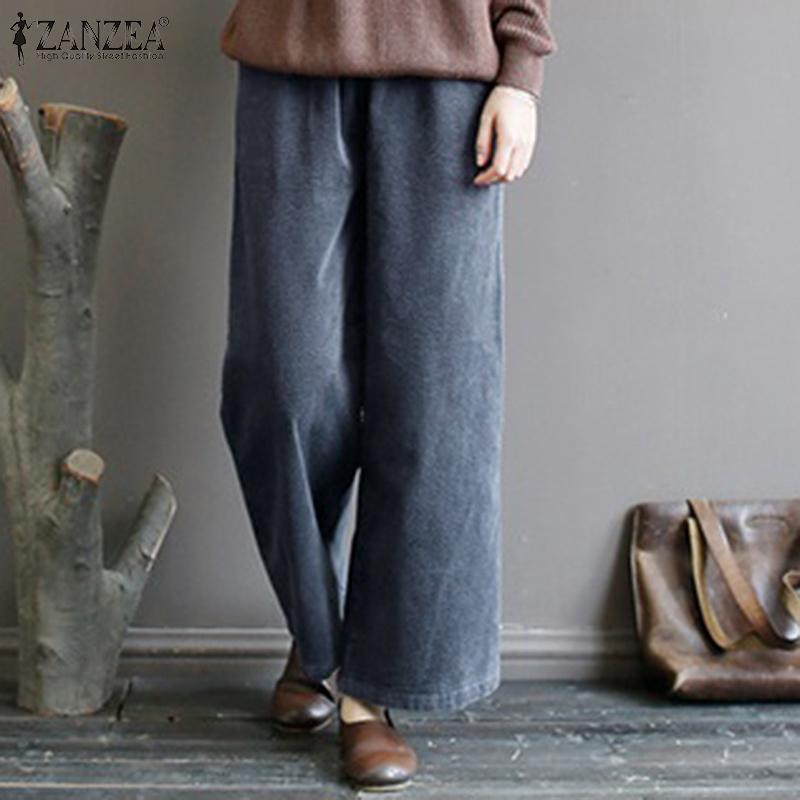 

Women' Pants & Capris Women Corduroy Trousers 2022 Kaftan Autumn Elastic Waist Long Pantalon Palazzo Female Casual Solid Turnip Over, Black
