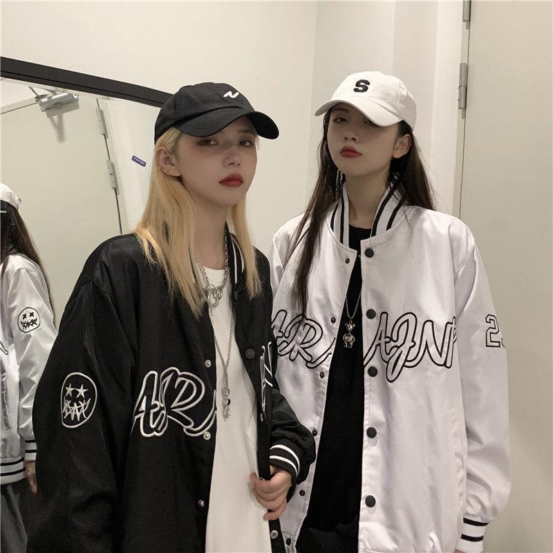 

Women' Jackets Jacket 2021 Clothing Y2k Hip-hop Style Autumn American Retro Cardigan Loose Baseball Uniform Top, Black