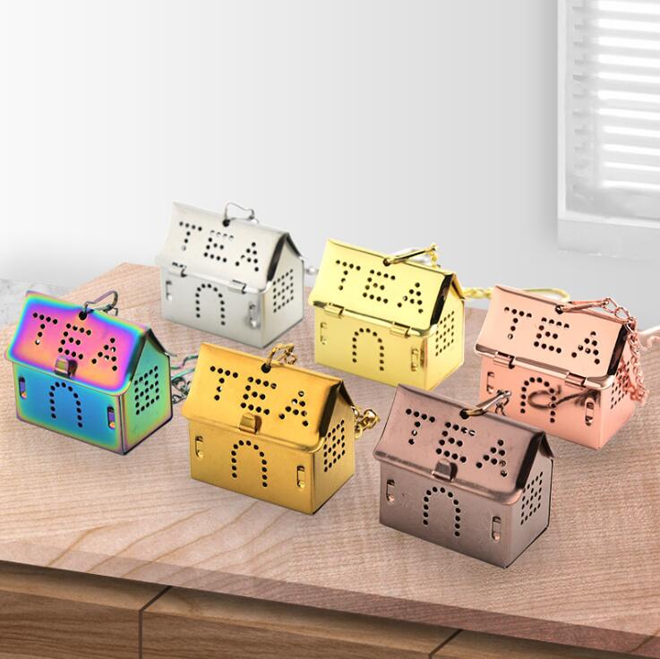 

304 Stainless Steel Tea Infuser 6 Colors Mini House Shaped Tea Strainer Tea Bag Kitchen Seasoning Holder