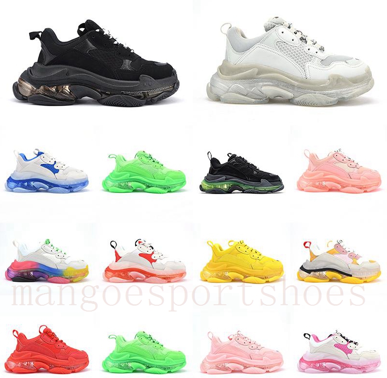 

Thick bottom 17FW Pairs Triple S Clear Sole Casual Shoes Crystal Bottoms Sneakers All Black White Green Pink Rainbow Sports Outdoor Men Women Old Dad Shoe, 38