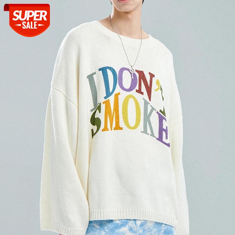 

2021 Rainbow Graffiti Digital Print Streetwear Men Hip Hop Knitted Sweater Retro Autumn Knit Sweaters O-neck Unisex Couple #ae9s, White;black