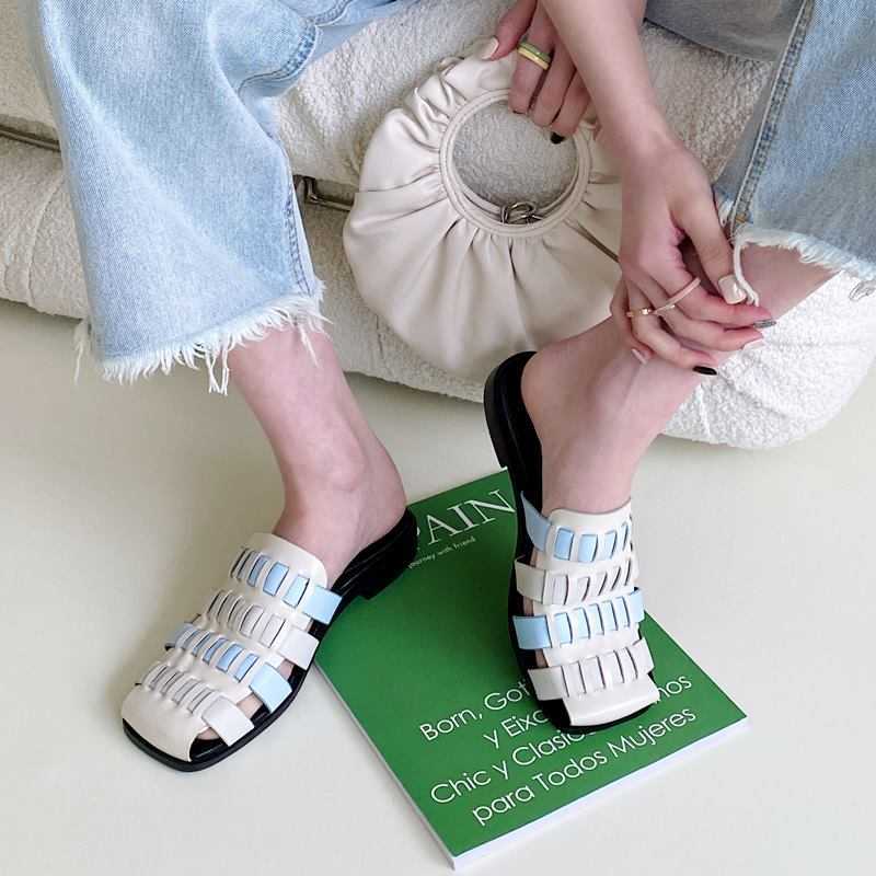 

ALLBITEFO arrive genuine leather thick heels women slippers low-heeled comfortable women sandals flip flops sandalias 210611, As picture