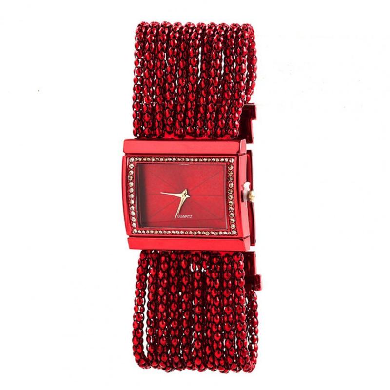 

Wristwatches Watch Multi-Layer Bead Chain Rhinestone Inlaid Alloy Stylish Women Quartz Bracelet For Gift, Silver