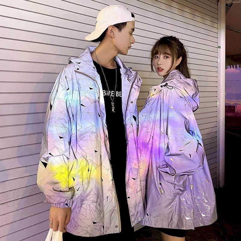 

jackets men Full body reflective couples wear net red paragraph autumn and winter trend men's casual hoodies 210526, Silver reflective