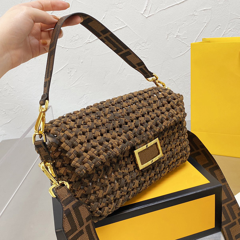 

Designer Women Nylon Knitting Crossbody Bag Italy Roma Brand Vintage Fashion Woven Shopping Handbags Woman Baguette Shoulder Handbag Luxurys, Brown