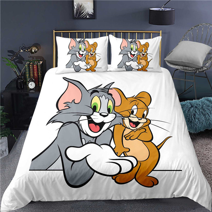 

Cartoon Cat and Mouse 3D Printing Colorful Bedding Sets Duvet Cover-79, White
