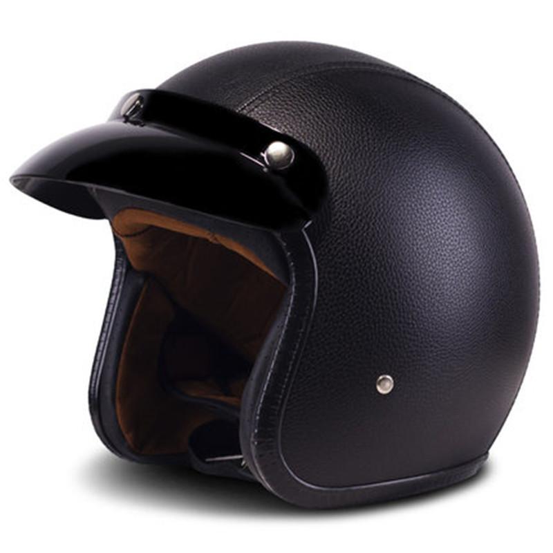 

Motorcycle Helmets Pu Leather 3/4 Chopper Bike Helmet Open Face Vintage Black, Black leather