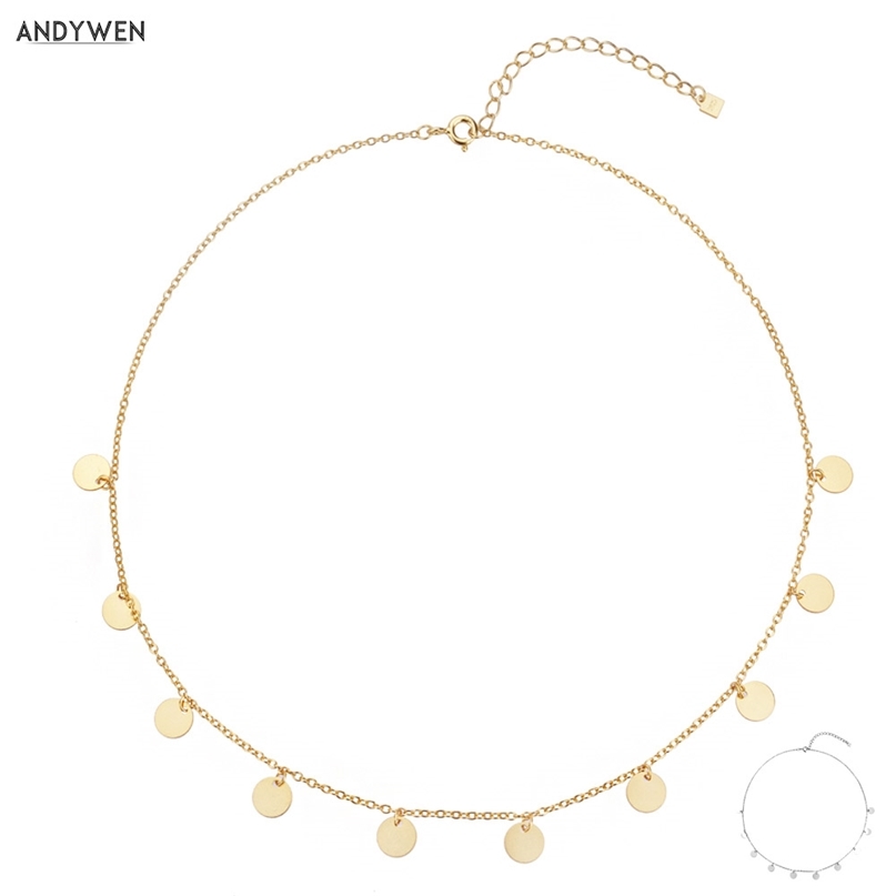 

ANDYWEN 925 Sterling Silver Gold Several Coins Pendant Charm Choker Necklace Chain Women European Luxury Fashion Fine Jewelry 210721