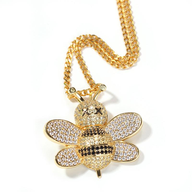 

Pendant Necklaces Iced Out Full Cubic Zircon Honeybee Necklace Fashion Hip Hop Party Jewelry For Men Women Gift Drop