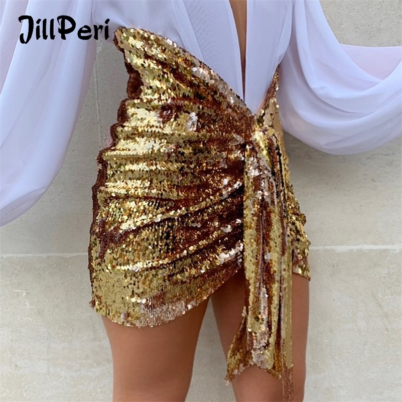 

JillPeri Women High Waist V Neck Front Drop Ruched Mini Skirt New Gold Sequin Bling Outfit Celebrity Short Sexy Party Skirt 210306, Black pu