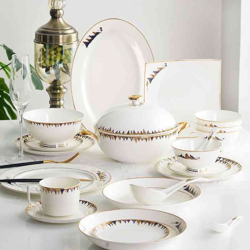

Ceramic tableware household Bone China rice bowl dish chopsticks set microwave