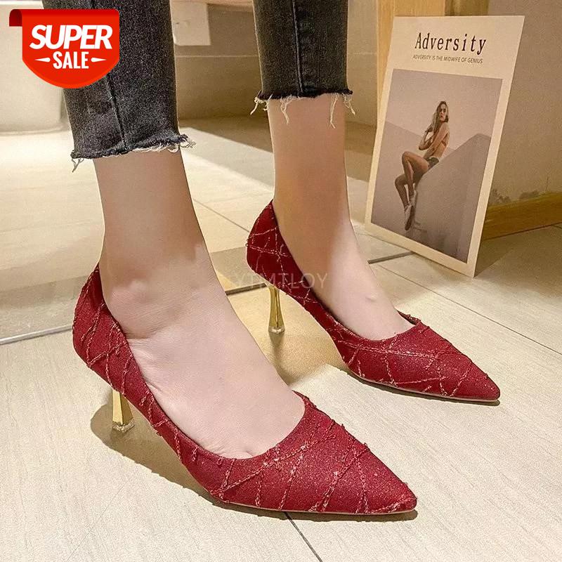 

2021 High Heel Shoes Women Spring Summer Wedding Shoes Slip On Rubber Non Slip Elegant Shallow Ladies Zapatos De Mujer #P342