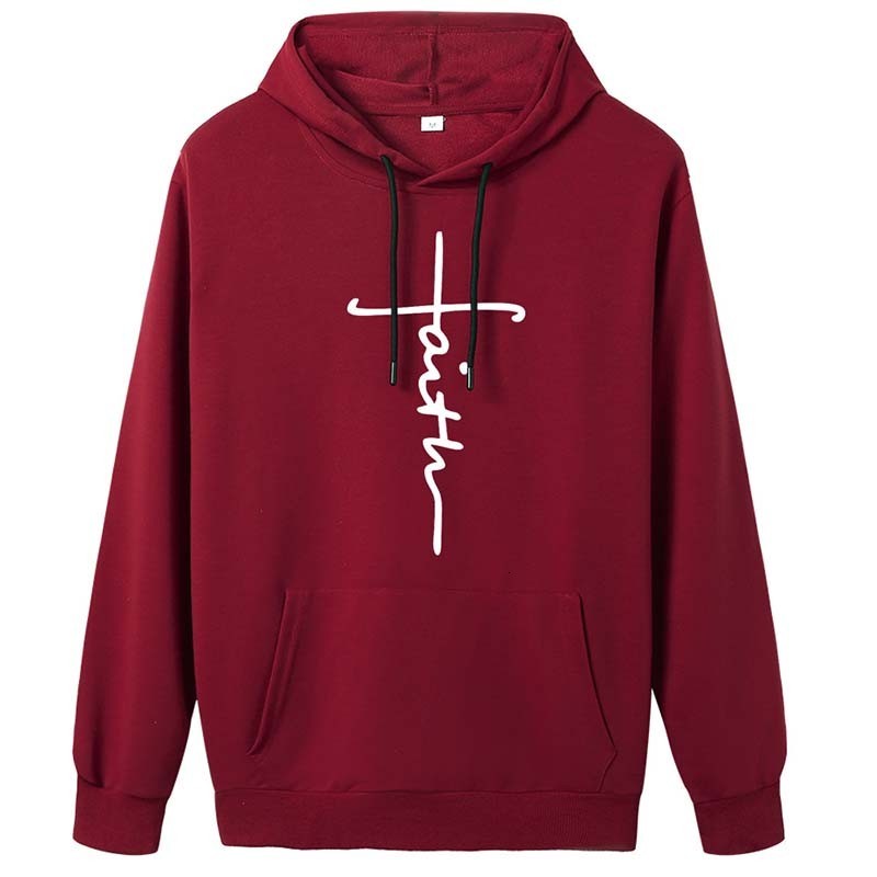 

2021 New Autumn Winter Women Hoodies Sweatshirts Faith Print Long Sleeve Fashion Oversized Pullovers Tops Famale Casual Hoody Wccd, Burgundy-12
