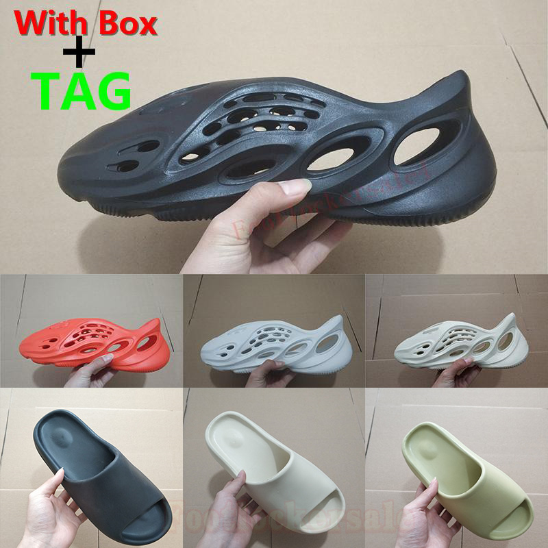 

New Arrivals With Box Foam Runner Women Fashion Designers Flat Slides Flip Flops Men Slippers Black White Sandals Resin Soft Beach Outdoor S