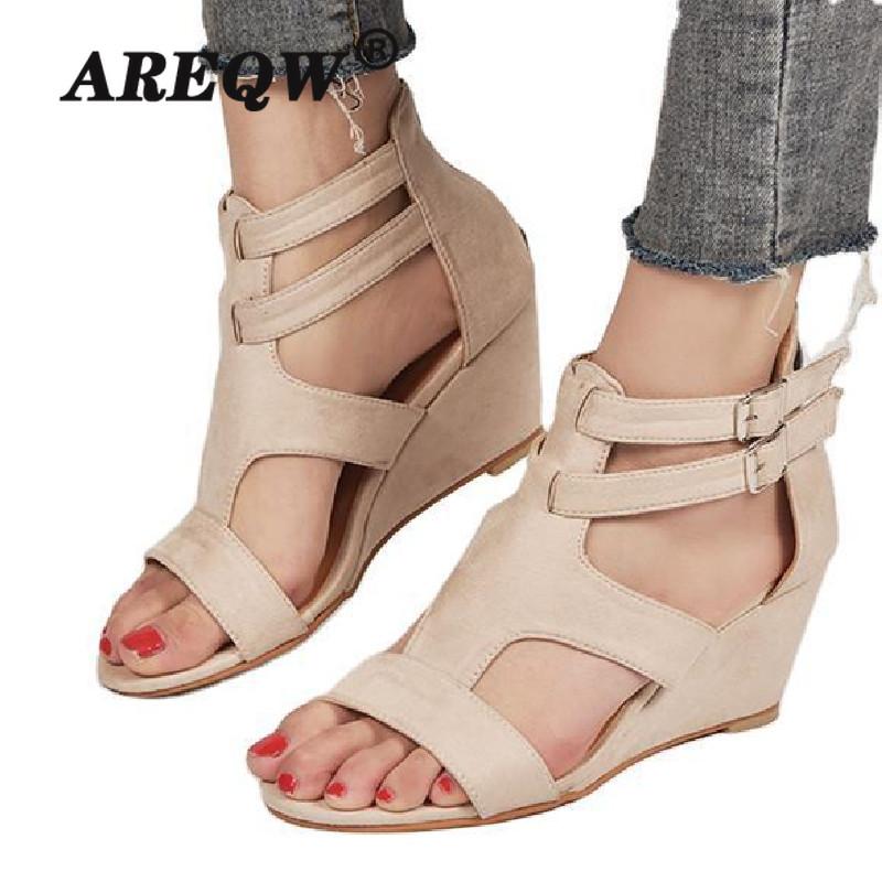 

Woman Summer Platform Open Toe Sandals Women Border Leopard Casual Sandals Female Flock Buckle Strap Fashion Shoes