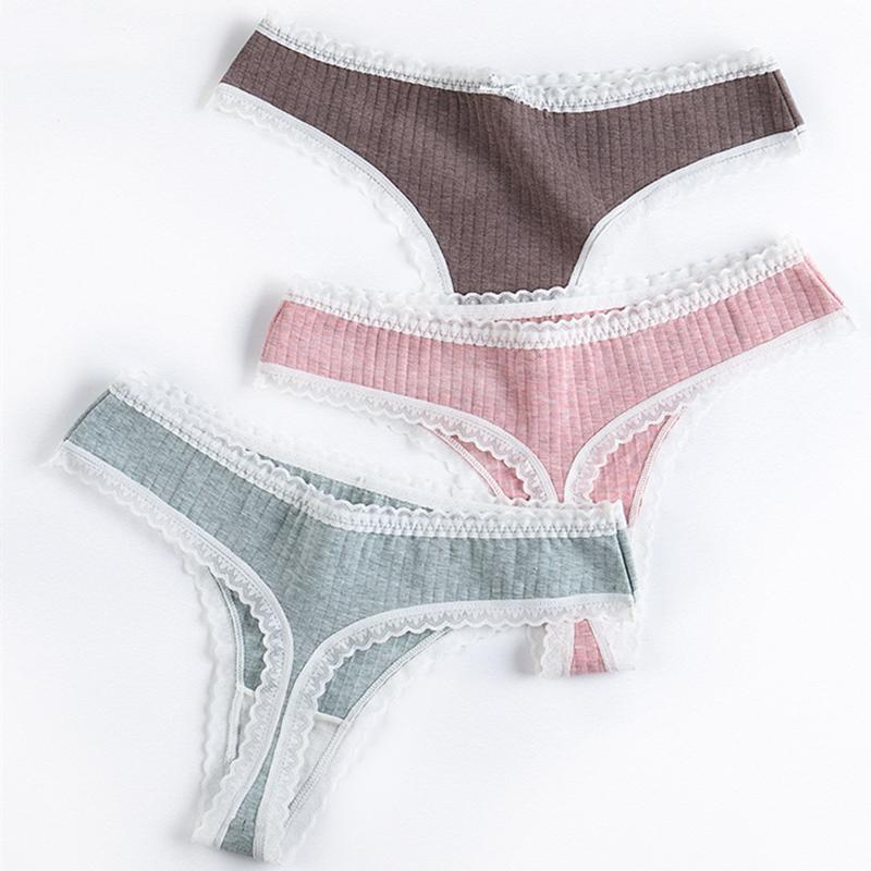 

Women's Panties Lace Cotton Underwear Sexy Thong String Seamless Solid Low Waist Girls Briefs Soft Comfortable Lingerie, Black;pink