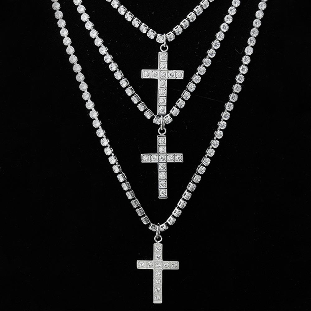Collier pendentif en acier inoxydable de 4 mm Unisexe CZ CUBIC CUBIC CUBIC CRUSTER HIP HOP CLUSTER SIMULÉ DIAMAND TENNIS 45/50 / 60CM
