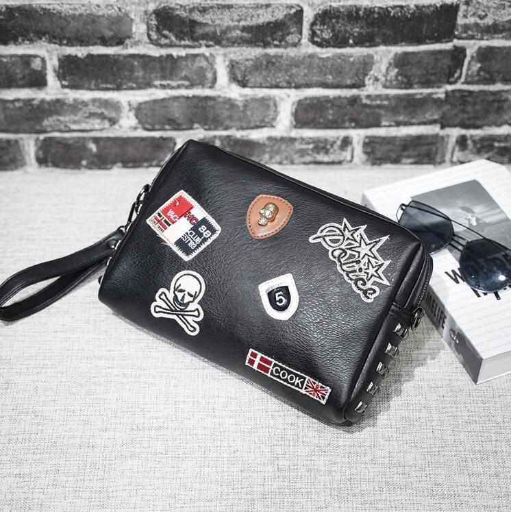

Factory wholesale men handbag street trend rivets mens shoulder bag personality rivet punk Messenger bags multifunctional leather fashion handbags, Black