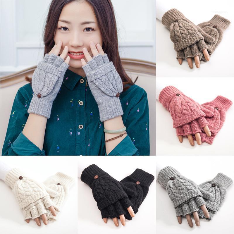 

Women Hand Warmer Flip Gift Soft Half Finger Mittens Gloves Knitted Thicken Artificial Wool Thermal Autumn Winter 1 Pair #7341