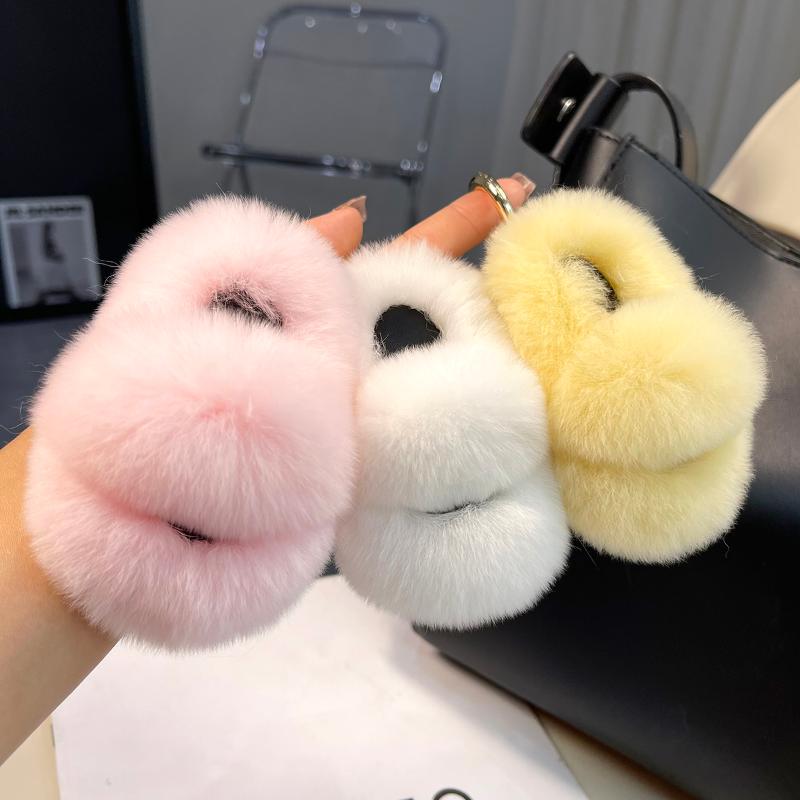 

Keychains Real Rex Fur Keychain Women Backpack Fluffy Charm Toy Accessories Cute Slippers Car Key Ring Pendant Jewelry Trinket, Silver