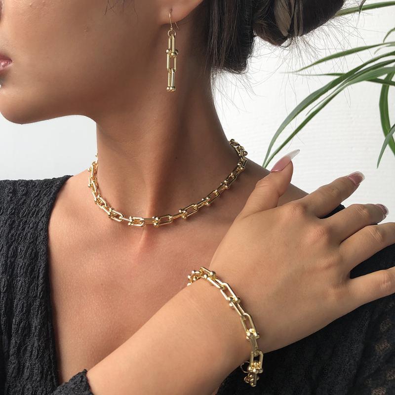

Earrings & Necklace Jewelry 2021 Neck Chain Punk Style Woman Bracelet Earring Set Gothic Grunge Aesthetic Girl's Ornament Accessories, As pic
