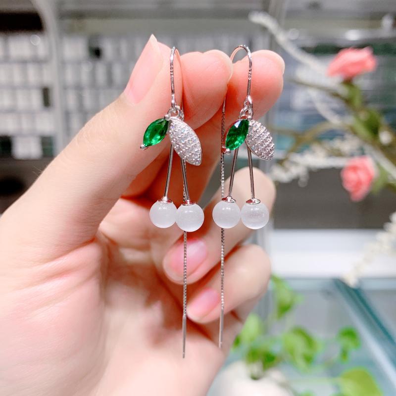 

Dangle & Chandelier 1Pair Silver 925 Earrings For Women 2021 Trend Sterling White Cherry Piercing Ear Cuff Long Hanging