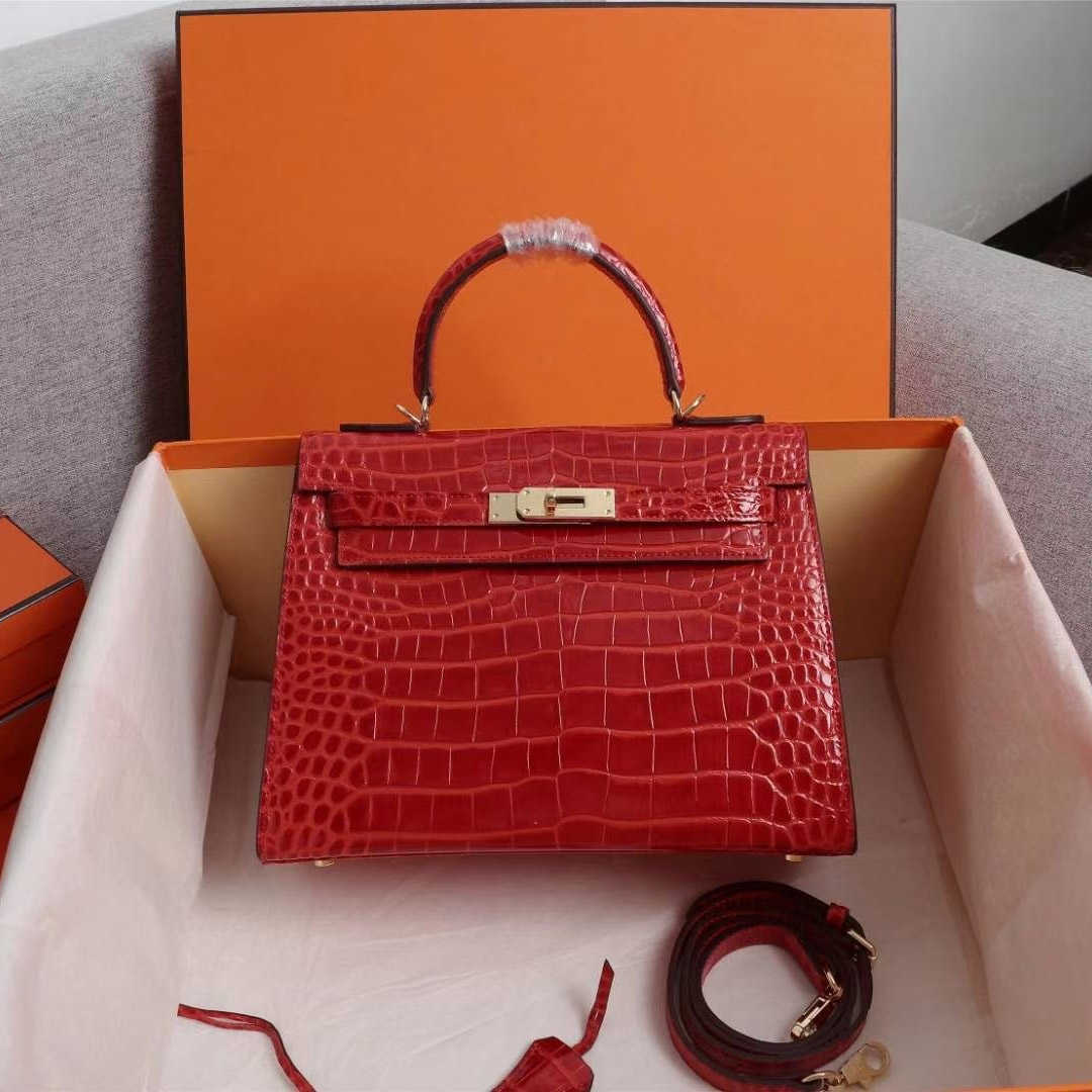 

Designer Handbags Purses Luxury Bag Leather 25cm 28cm Crocodile New Women Original Brand Fashion Gold Tote Buckle Shoulder Cross Body Bags, Red