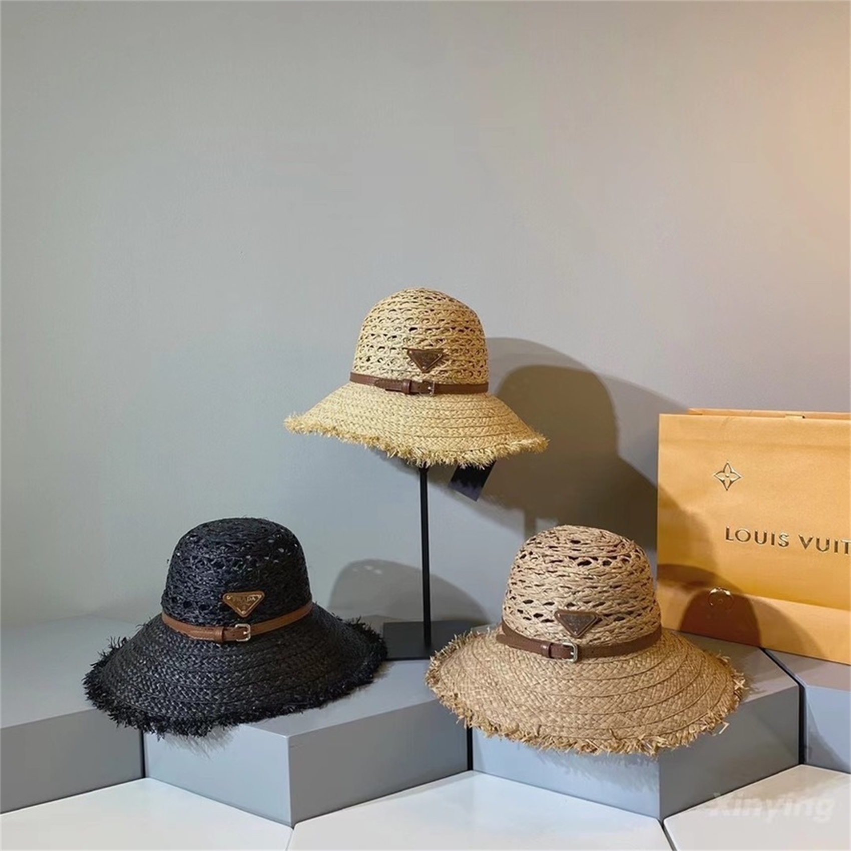 

Lafite straw hat children's show hollow bow eaves hat versatile sunscreen Beach Hat13, Blue;gray