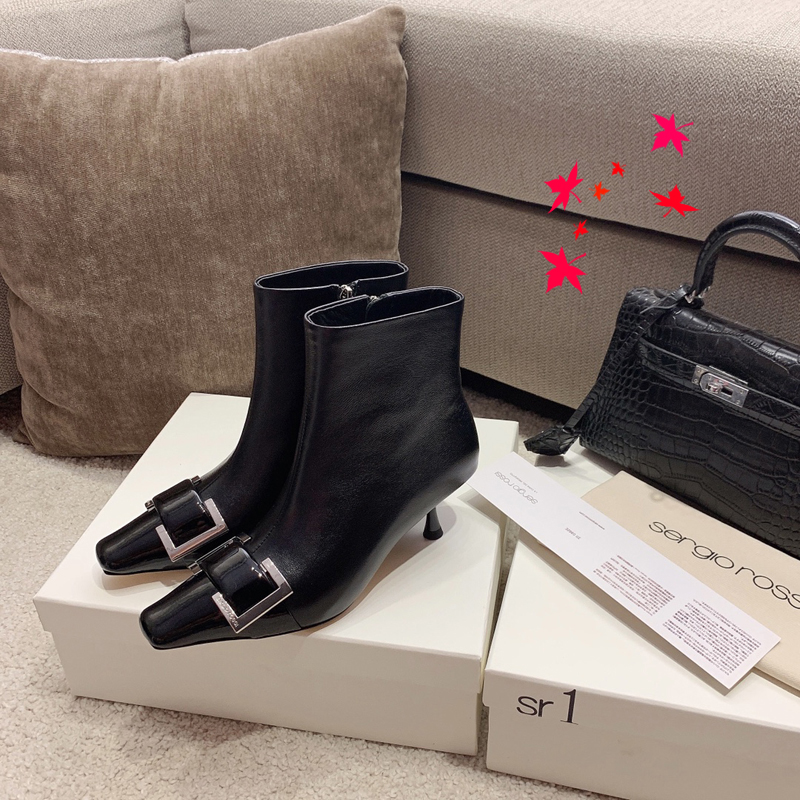 

2022 Leather Boots ladies short Ankle Cowskin Boot autumn winter Chunky Heel Martin Booties Fashion Camfortable shoes Top Quality with box size 35-40 -H156, Picture color