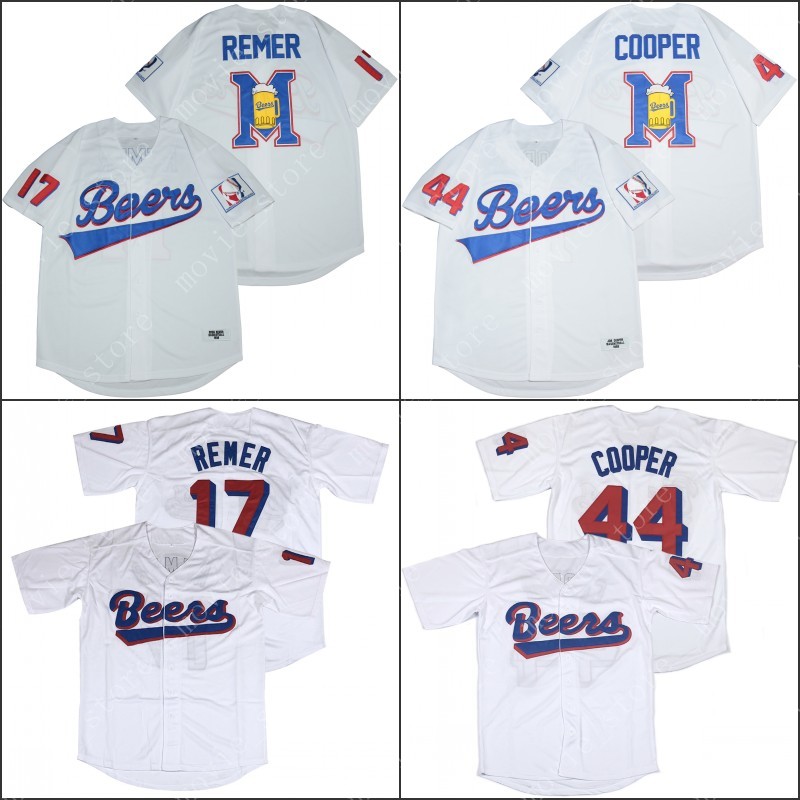 

Men's 17 Doug Remer 44 Joe Cooper Milwaukee Beers Movie Baseball Jersey Stitched, 17-1