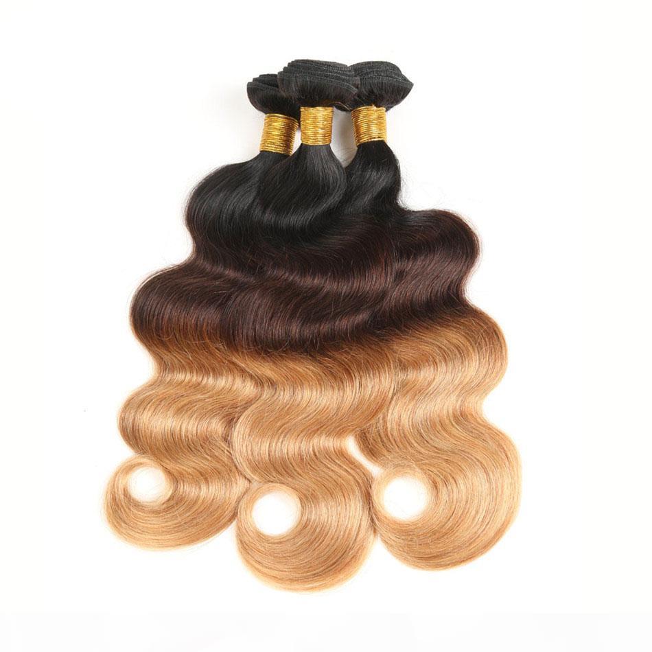 

Ombre Brazilian Hair Weave Bundles 1b 4 27# Body Wave Human Hair Bundles 3 Tone Hair Extension 3 or 4 Bundles Free Shipping, Black