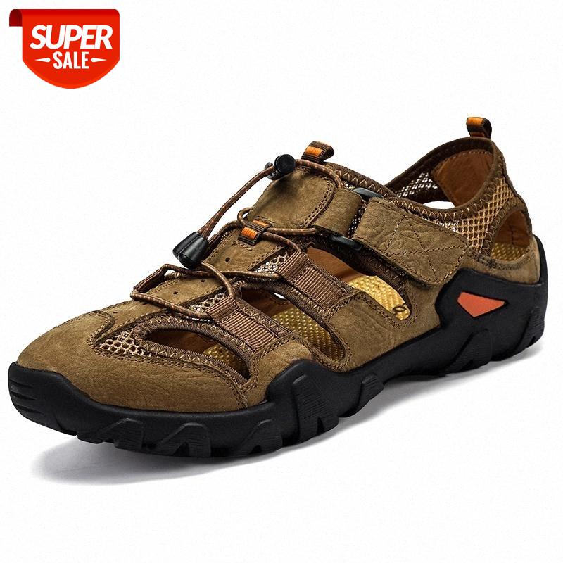 

2020 New Summer Men's Shoes Outdoor Casual Shoes Sandals Genuine Leather Non-slip Sneakers Men Beach Sandals Big Size 38-46 #DL2Z, Black
