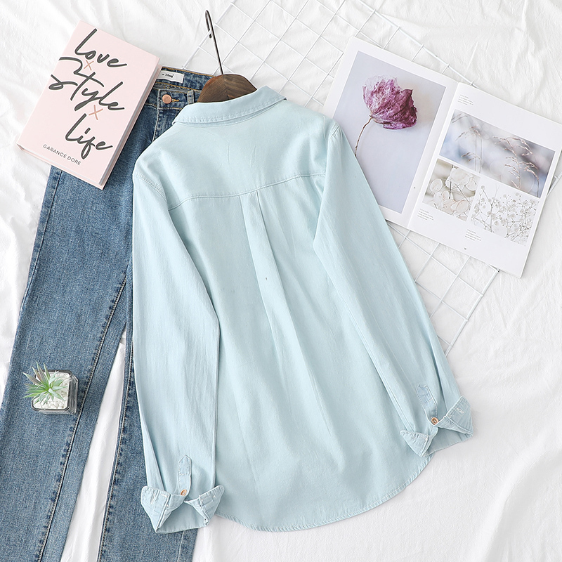 

2021 Denim Shirts Womens Tops and Blouses Long Sleeve Lady Clothing New Autumn Female Clothes Blue Color Jd6r