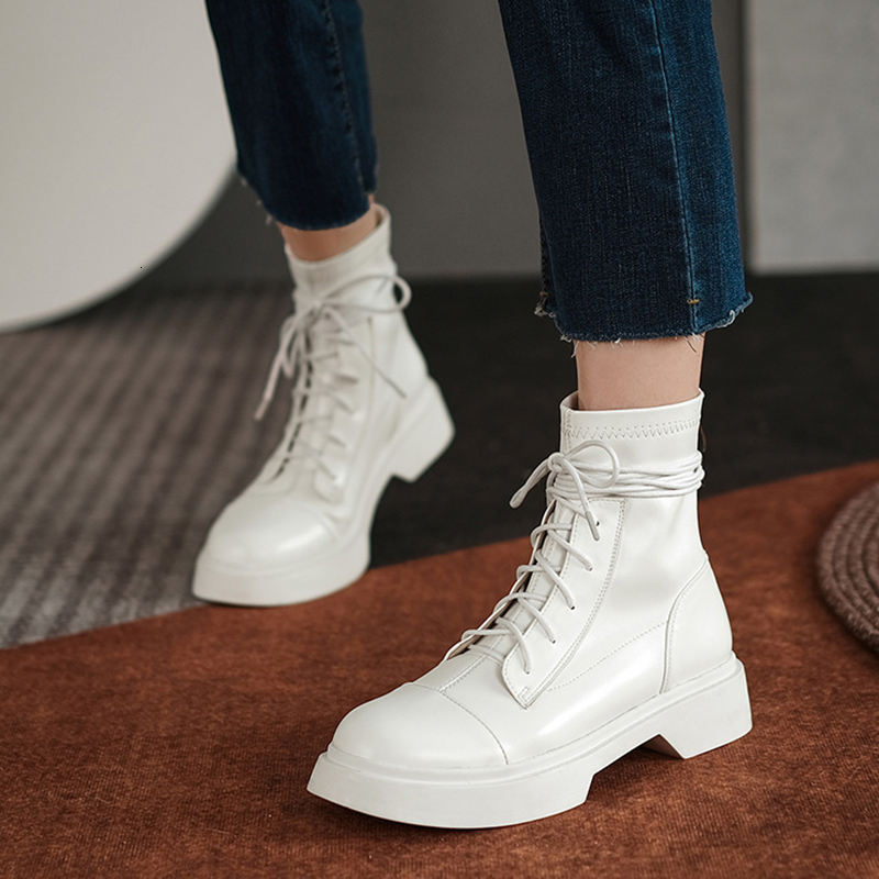 

boots winter-stretch-leather ankle boots for black women with beige toe round heels wholesale motorcycle women's shoes around them kjxj