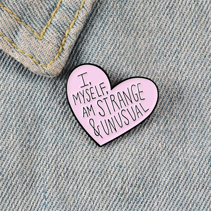 

Pins, Brooches LAMEMDEE 1 Pc Pink Love Heart With Slogan Metal Pins Strange & Unusual Hard Enamel Badges Lapel Clothes