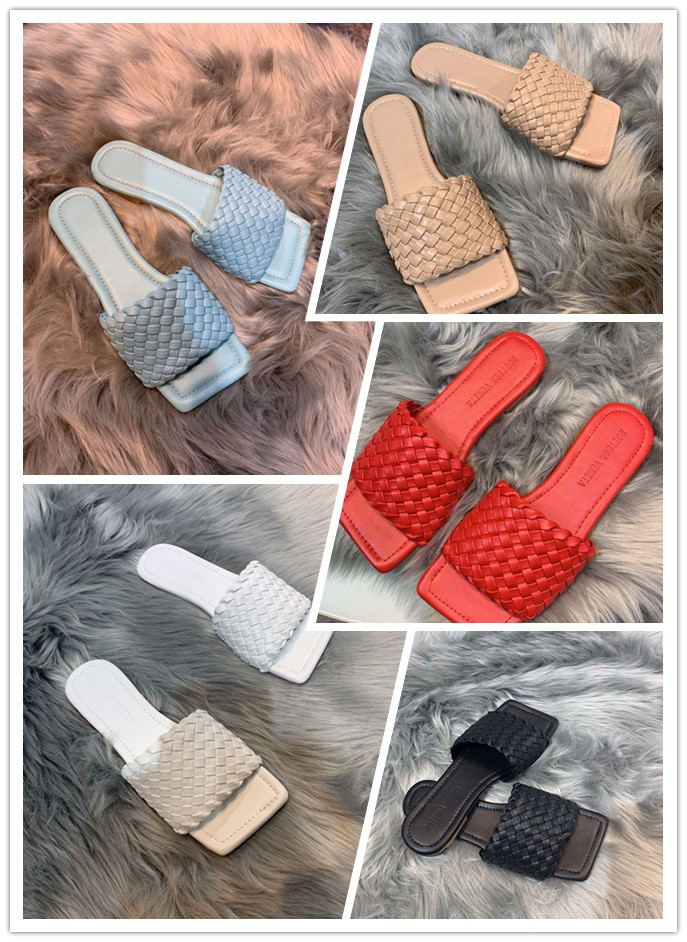 

Luxury designer sandals slippers yellow red black white khaki flat woven BV women shoe simple, lightweight, comfortable and fashionable beach shoes