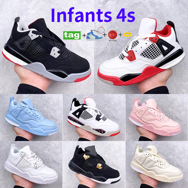 

Kids Bred 4s 4 PS basketball shoes pink hot lava fire red royalty pure money what the sneakers sail university blue Infants fashion trainers