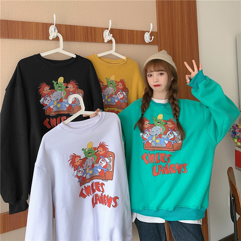 

2021 New Winter o Neck Casual Cartoon Print Pullovers Fashion Long Sleeve Fleece Sweatshirt Women K57g, 01
