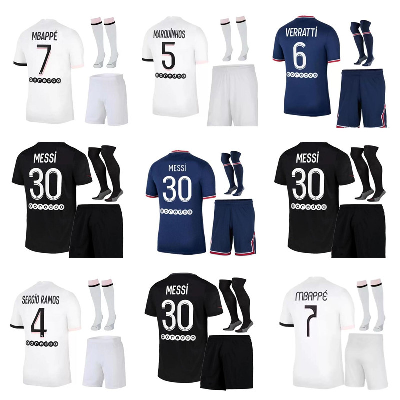 

Paris messi SERGIO RAMOS soccer jerseys adult Maillots de football shirts 2021- 2022 MBAPPE ICARDI men kit sets enfants, White