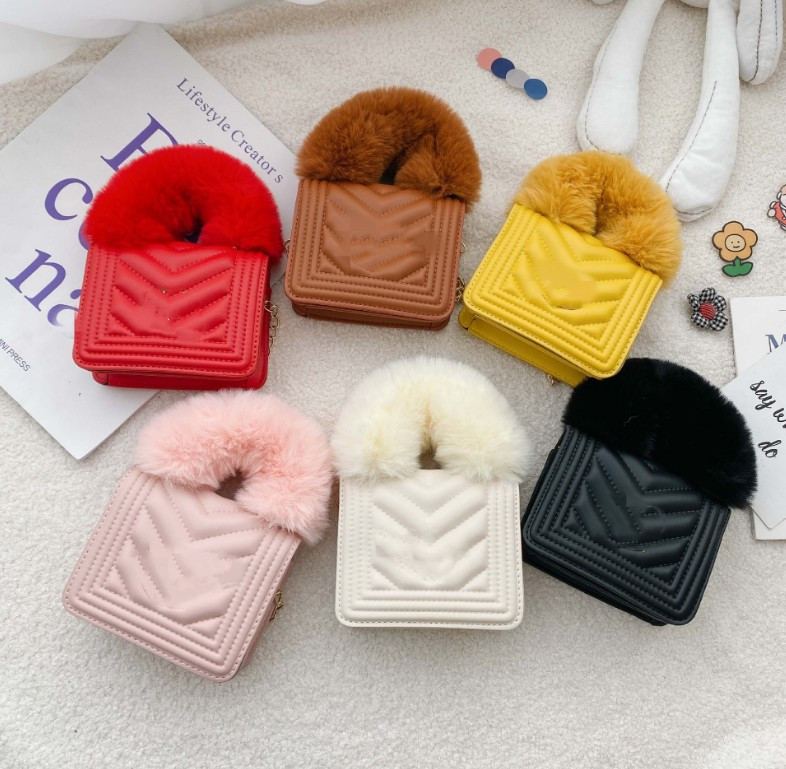 

Kids designer handbags winter Fleece children letter single shoulder crossbody bags fashion Baby girls PU Chain casual wallet messenger bag F533, Red-g(this is ps pic)