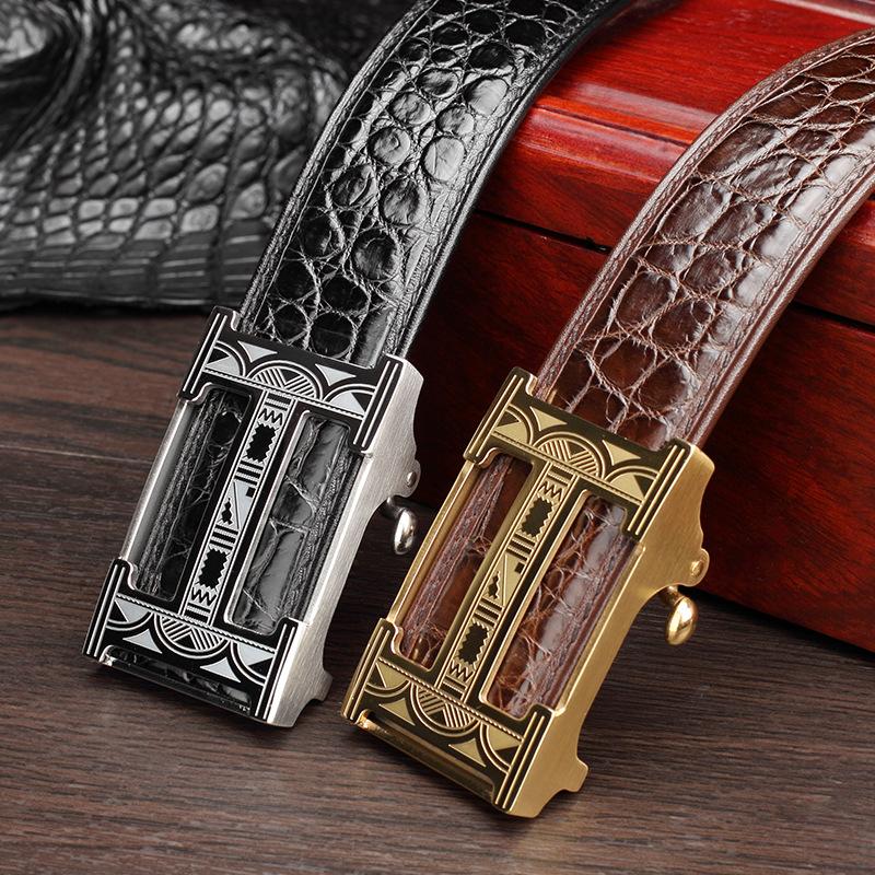 

Belts Mens Real Crocodile Men Genuine Slide Automatic Buckle High Grade Business Casual Pants Belt For Man Leather Women, Black;brown