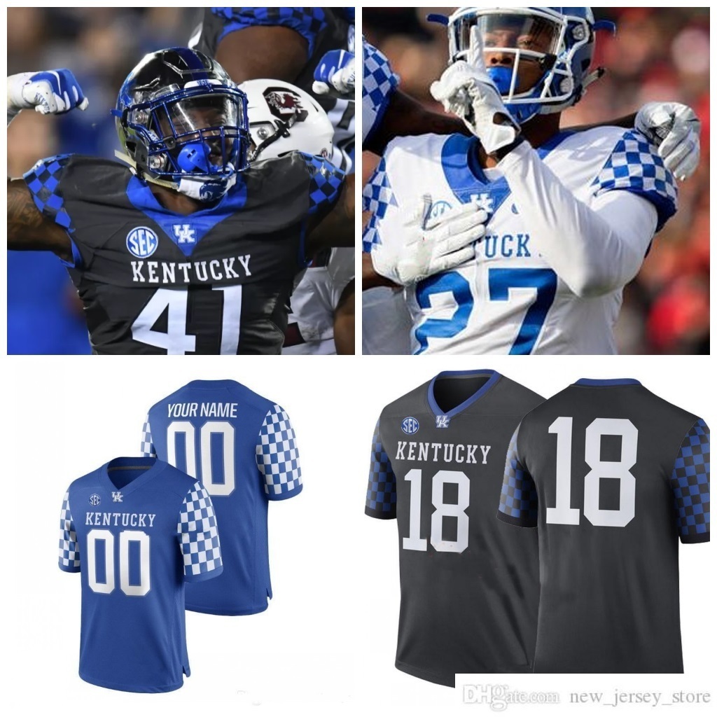 

Custom Kentucky Wildcats 2019th College Football Wear Any Name Number Blue Black White 1 Lynn Bowden Jr. 3 Terry Wilson 56 Kash Daniel NCAA 150TH Jersey, Men